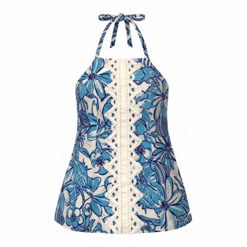 Lilly Pulitzer Jubilee Hillview blue floral halter top, size 2